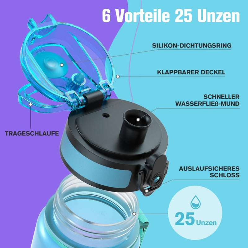 Chargez l'image dans la visionneuse de la galerie, Drinkfles 750 ml BPA-vrij met tijdmarkeringen en lekvrije dop – waterfles – sportfles - happygetfit.com
