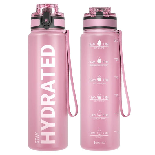 Drinkfles 750 ml BPA-vrij met tijdmarkeringen en lekvrije dop – waterfles – sportfles - happygetfit.com