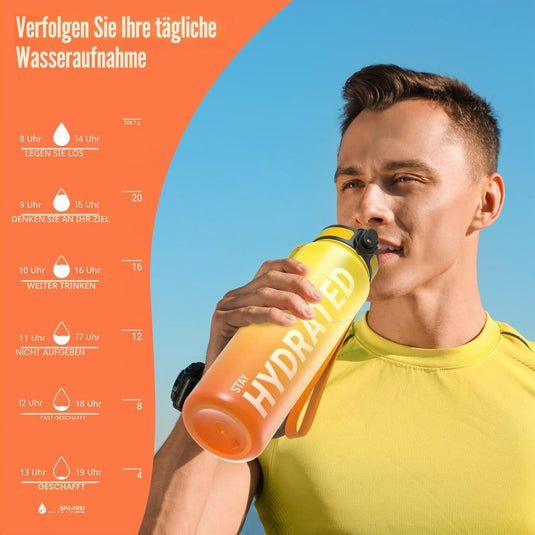Drinkfles 750 ml BPA-vrij met tijdmarkeringen en lekvrije dop – waterfles – sportfles - happygetfit.com