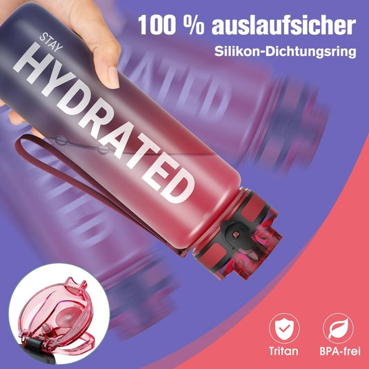 Drinkfles 750 ml BPA-vrij met tijdmarkeringen en lekvrije dop – waterfles – sportfles - happygetfit.com