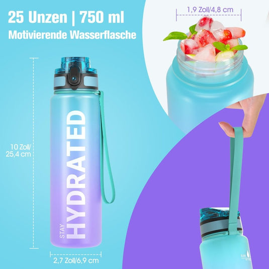 Drinkfles 750 ml BPA-vrij met tijdmarkeringen en lekvrije dop – waterfles – sportfles - happygetfit.com