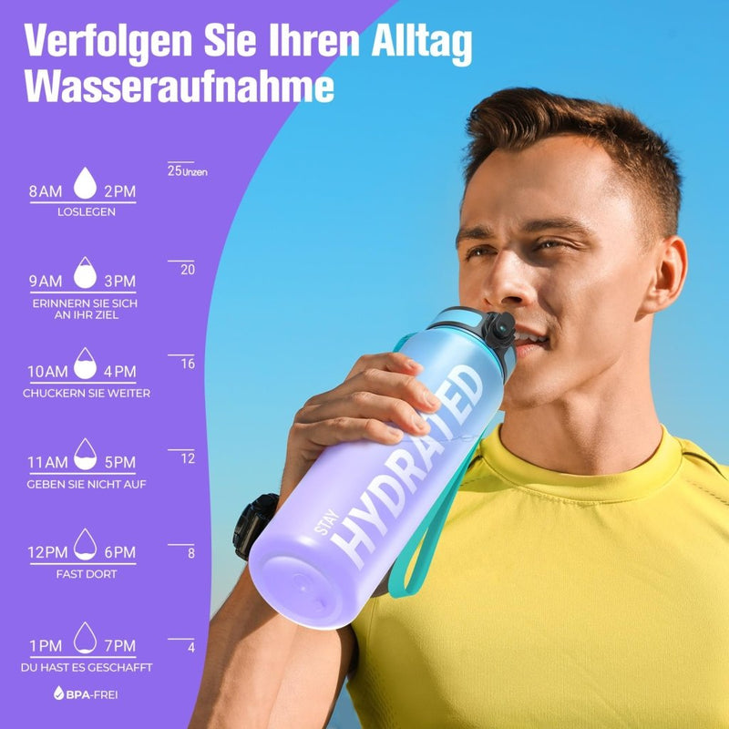 Chargez l'image dans la visionneuse de la galerie, Drinkfles 750 ml BPA-vrij met tijdmarkeringen en lekvrije dop – waterfles – sportfles - happygetfit.com
