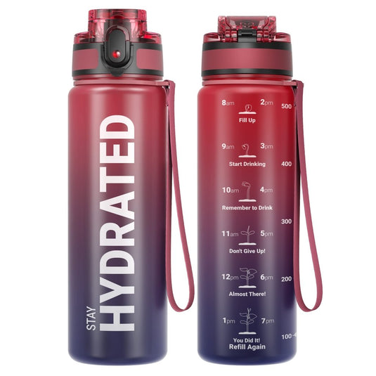 Drinkfles 750 ml BPA-vrij met tijdmarkeringen en lekvrije dop – waterfles – sportfles - happygetfit.com