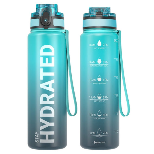Drinkfles 750 ml BPA-vrij met tijdmarkeringen en lekvrije dop – waterfles – sportfles - happygetfit.com