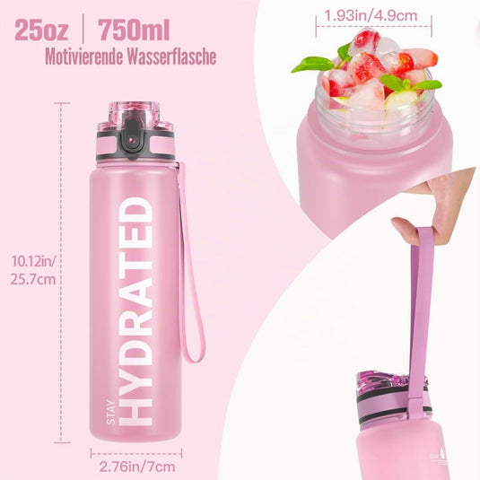 Drinkfles 750 ml BPA-vrij met tijdmarkeringen en lekvrije dop – waterfles – sportfles - happygetfit.com