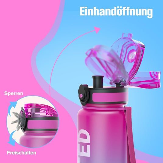 Drinkfles 750 ml BPA-vrij met tijdmarkeringen en lekvrije dop – waterfles – sportfles - happygetfit.com