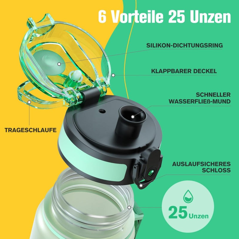 Chargez l'image dans la visionneuse de la galerie, Drinkfles 750 ml BPA-vrij met tijdmarkeringen en lekvrije dop – waterfles – sportfles - happygetfit.com
