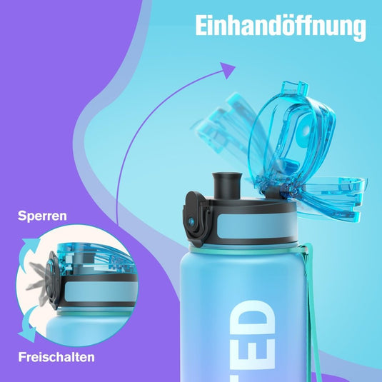 Drinkfles 750 ml BPA-vrij met tijdmarkeringen en lekvrije dop – waterfles – sportfles - happygetfit.com