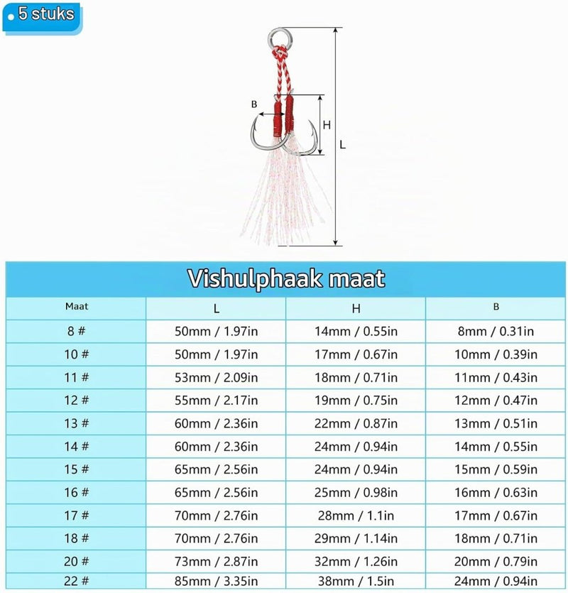 Laad afbeelding in Galerijviewer, Dubbele assist vishaken 5 stuks maat 13 met glow draad – jigging haken – visaccessoires - happygetfit.com
