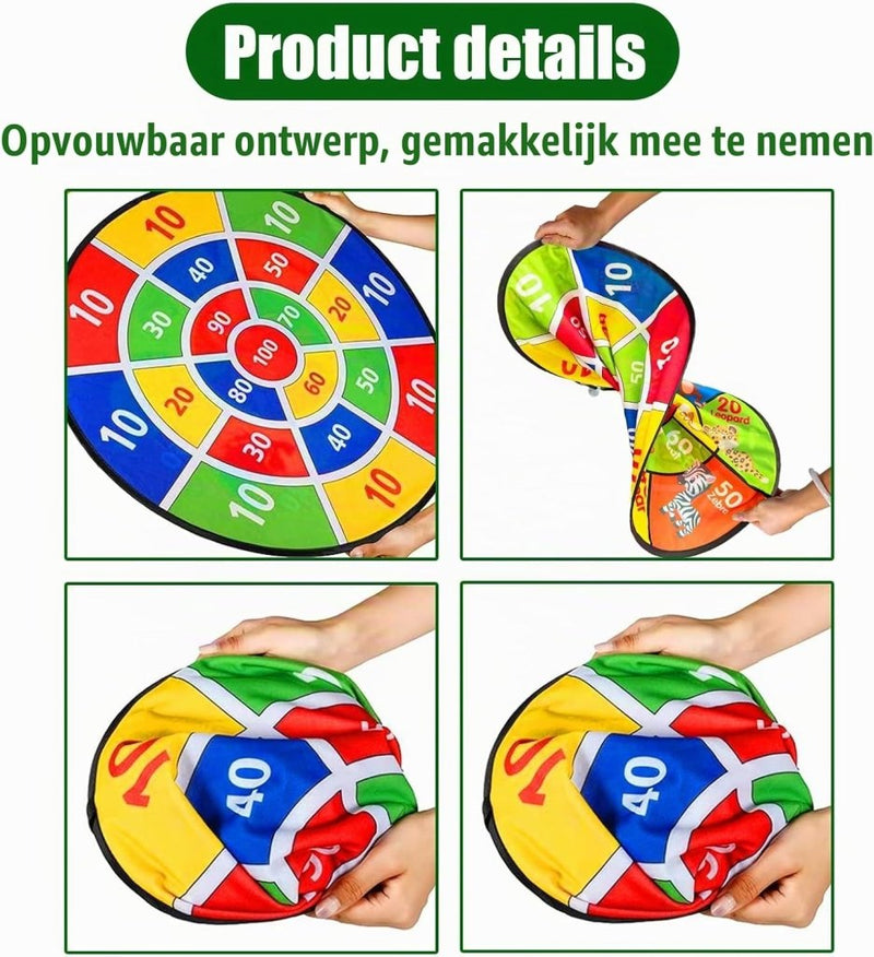 Bild im Galerie-Viewer laden, Dubbelzijdig kinderdartbord 66 cm met klittenballen en dierenmotief – dartspel – mikspel - happygetfit.com
