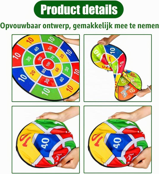 Dubbelzijdig kinderdartbord 66 cm met klittenballen en dierenmotief – dartspel – mikspel - happygetfit.com
