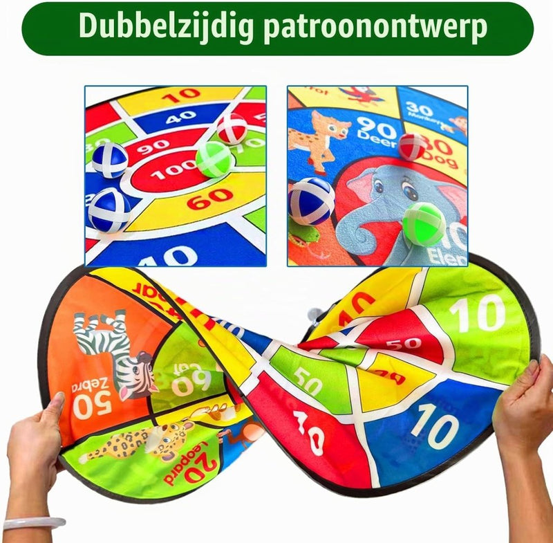 Bild im Galerie-Viewer laden, Dubbelzijdig kinderdartbord 66 cm met klittenballen en dierenmotief – dartspel – mikspel - happygetfit.com
