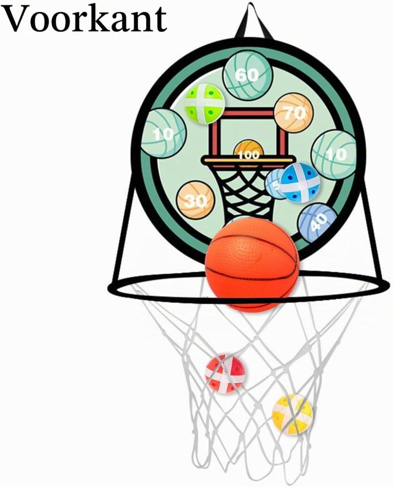 Laad afbeelding in Galerijviewer, Dubbelzijdig kinderdartbord met basketbalring inclusief 8 klittenballen en mini basketbal – mikspel – basketbalspel - happygetfit.com
