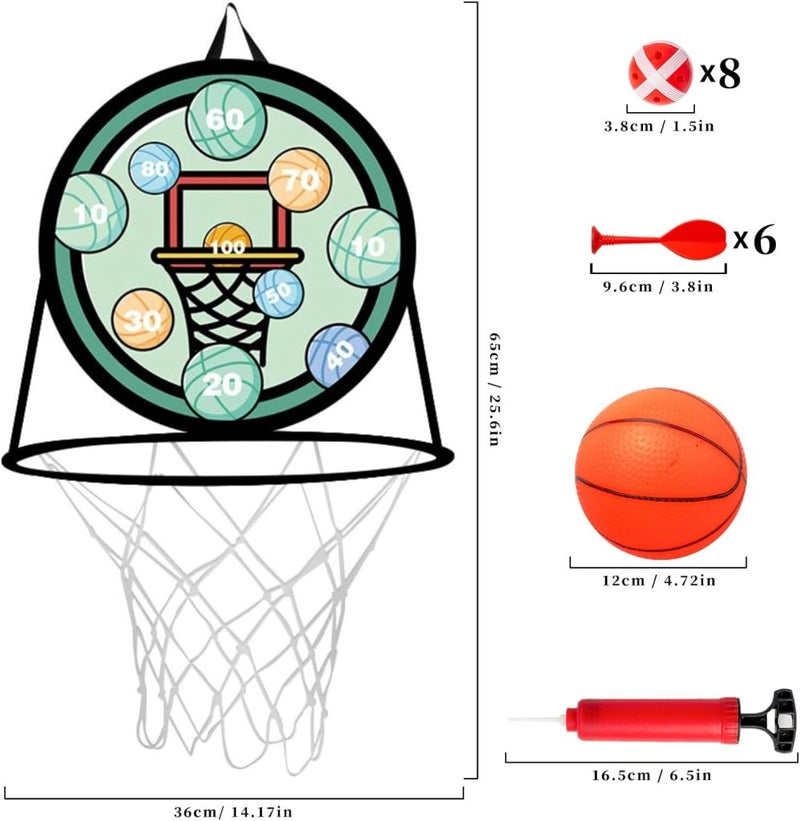 Laad afbeelding in Galerijviewer, Dubbelzijdig kinderdartbord met basketbalring inclusief 8 klittenballen en mini basketbal – mikspel – basketbalspel - happygetfit.com
