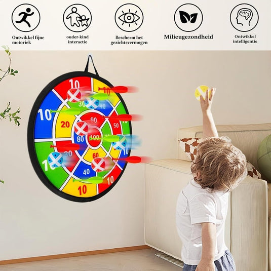 Dubbelzijdig kinderdartbord met basketbalring inclusief 8 klittenballen en mini basketbal – mikspel – basketbalspel - happygetfit.com