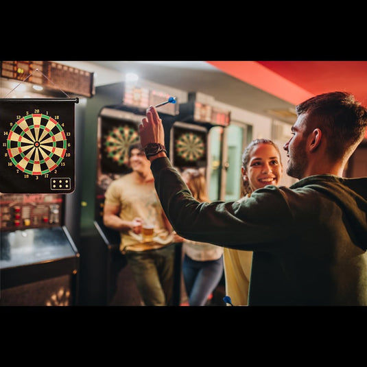 Dubbelzijdig magnetisch dartbord met 6 veilige dartpijlen en 2 ophanghaken – magneetdarts – mikspel - happygetfit.com