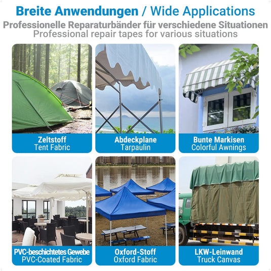 ecooe Reparatietape voor tenten, 8 cm x 5 m, reparatietape, professioneel, waterdicht, transparant, voor het repareren van luifels, tent, pvc-coating, paviljoen, vrachtwagenzeil - happygetfit.com