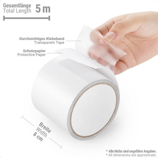 ecooe Reparatietape voor tenten, 8 cm x 5 m, reparatietape, professioneel, waterdicht, transparant, voor het repareren van luifels, tent, pvc-coating, paviljoen, vrachtwagenzeil - happygetfit.com