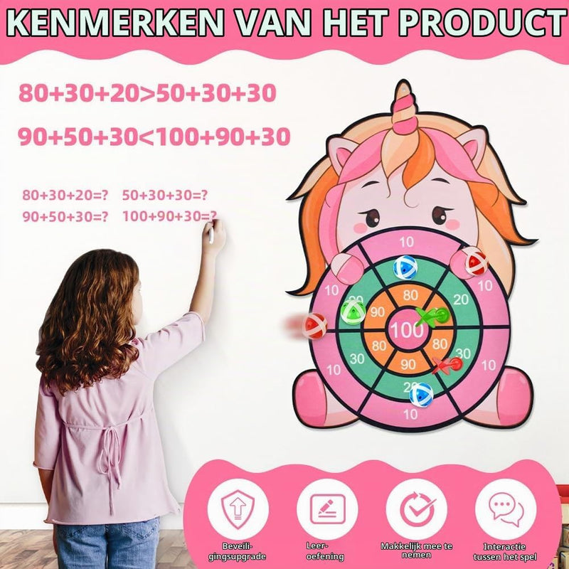 Carica l’immagine nel visualizzatore della galleria, Eenhoorn dartbord voor kinderen 42 cm met 12 kleefballen en 8 klittenbandpijlen – eenhoornspel – mikspel - happygetfit.com
