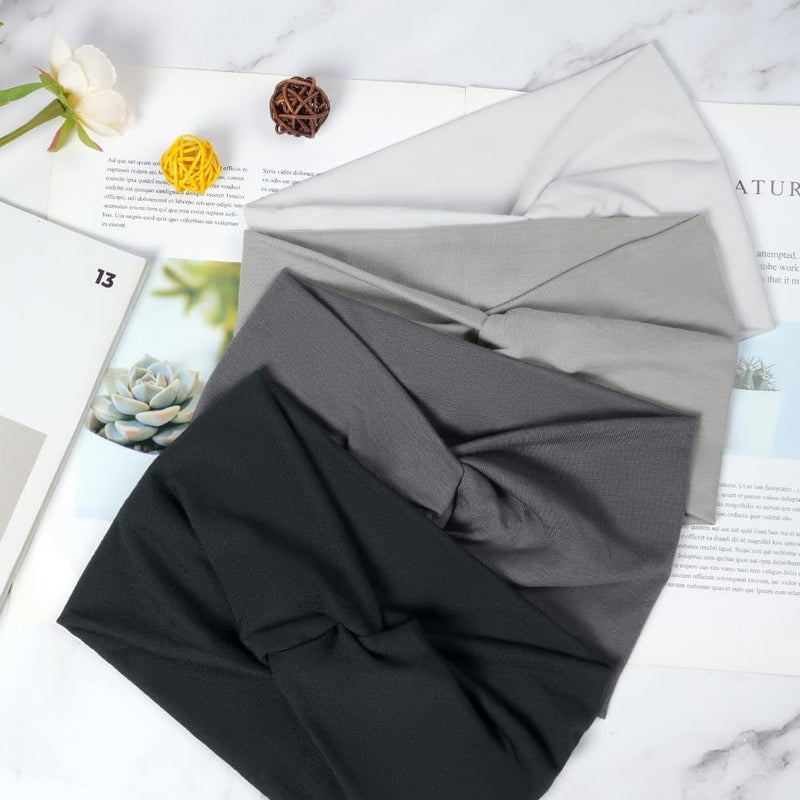 Charger l’image dans la visionneuse de galerie, Elastische haarbanden dames 4 stuks van zachte polyesterstof met brede pasvorm voor yoga en fitness – sporthaarbanden – tulbandhoofdbanden - happygetfit.com
