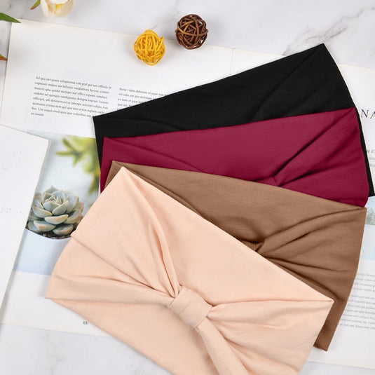 Elastische haarbanden dames 4 stuks van zachte polyesterstof met brede pasvorm voor yoga en fitness – sporthaarbanden – tulbandhoofdbanden - happygetfit.com