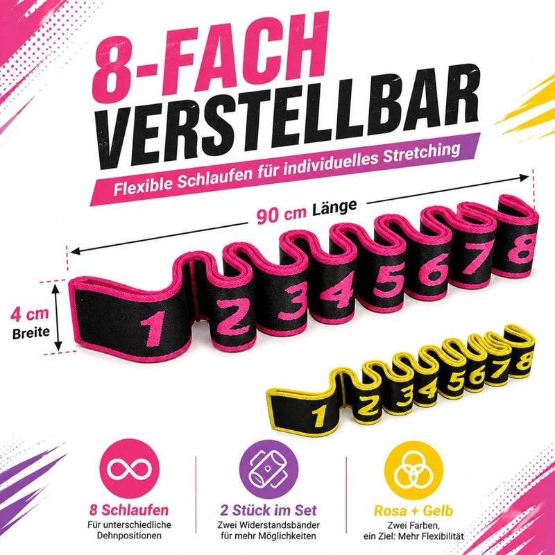 Laad afbeelding in Galerijviewer, Elastische yoga stretchbanden set van 2 roze geel - happygetfit.com
