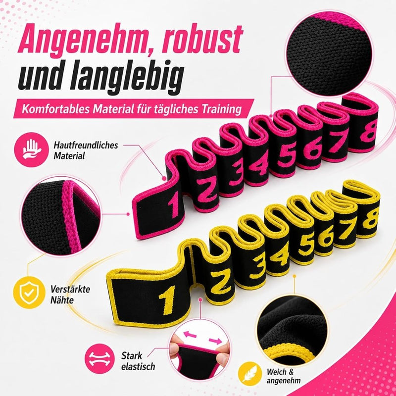 Laad afbeelding in Galerijviewer, Elastische yoga stretchbanden set van 2 roze geel - happygetfit.com

