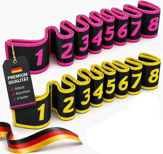 Elastische yoga stretchbanden set van 2 roze geel - happygetfit.com