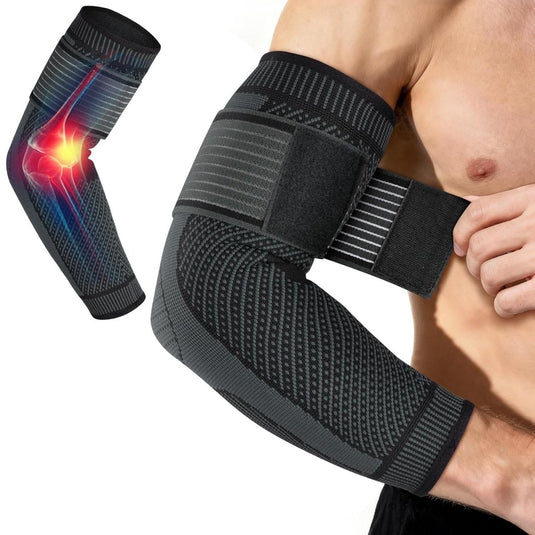 Elleboogbandage met verstelbare compressieriem van ademend nylon en elastaan voor sport en dagelijks gebruik – elleboogsteun – tennisarmbandage - happygetfit.com