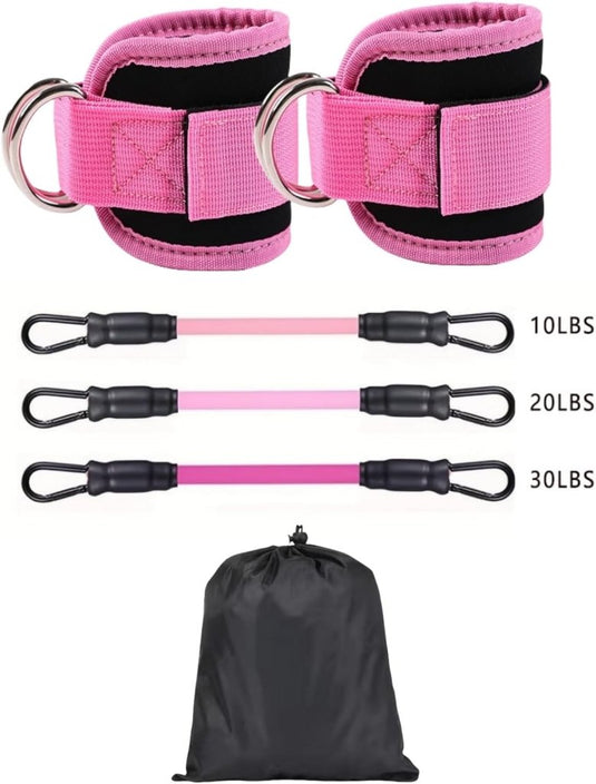 Enkel weerstandsbanden set met voetlussen roze - happygetfit.com