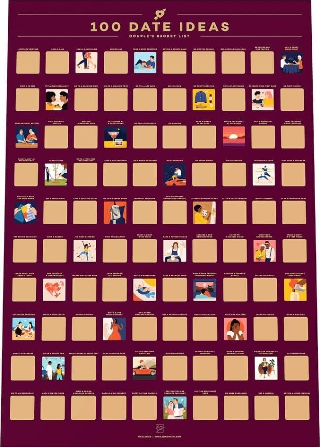 Load image into Gallery viewer, Enno Vatti 100 Dates Scratch Off Poster - Ultimate Adventure Challenge for Couples - Fun Bucket List Scratch Off Ideas for Date Night, Anniversary, Valentine's Day - 16.5"x23.4" Date Night Scratch Off - happygetfit.com
