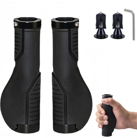 Ergonomische fietshandvatten 22 mm zwart met einddoppen - happygetfit.com