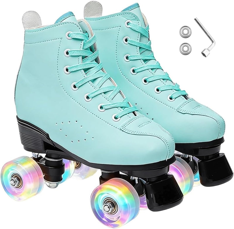 Laad afbeelding in Galerijviewer, ERNAN Rolschaatsen met 4 wielen, parallelle skates met lichtgevende wielen, klassieke high-top, rolschaatsen voor volwassenen, meisjes, kinderen, beginners, maat 37-43 - happygetfit.com
