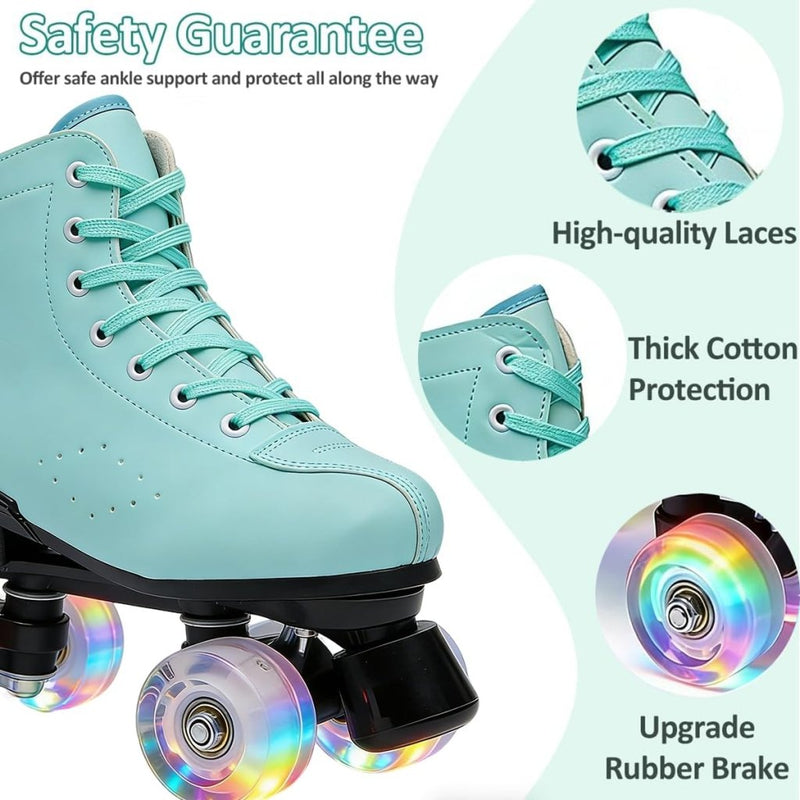 Laad afbeelding in Galerijviewer, ERNAN Rolschaatsen met 4 wielen, parallelle skates met lichtgevende wielen, klassieke high-top, rolschaatsen voor volwassenen, meisjes, kinderen, beginners, maat 37-43 - happygetfit.com
