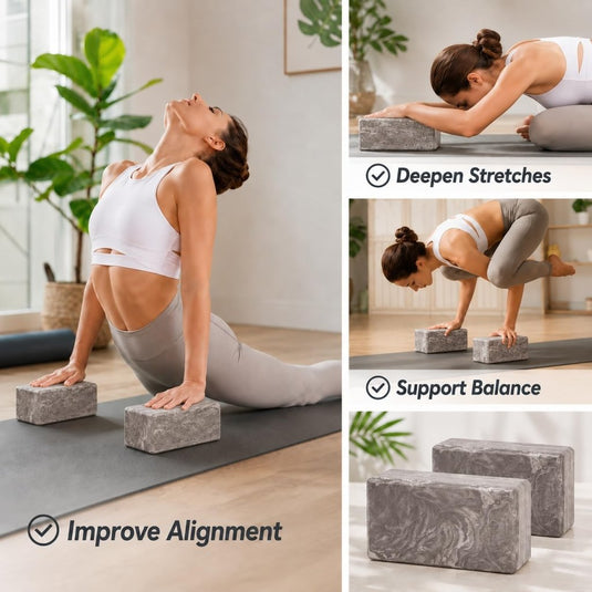 EXERZ Yoga Blocks 2 pack, Gym Blocks, Exercise Workout Fitness Bricks, Pilates Stretch Handstand Non-Slip - happygetfit.com
