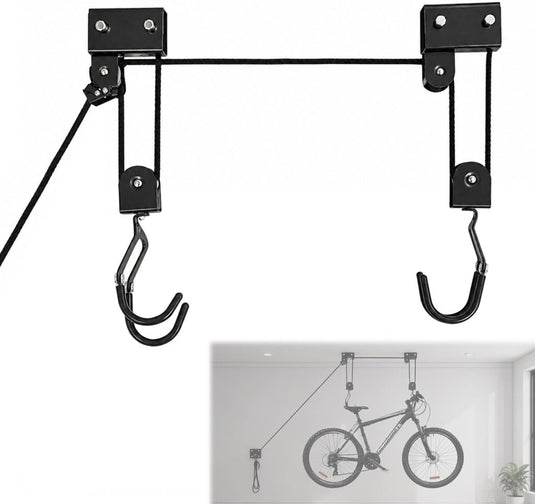 EXLECO Fietshouder plafond max. 57 kg universele fietslift met haak en touwhouder, geschikt voor fietsen en jachten - happygetfit.com