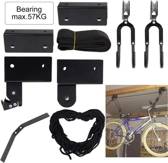 EXLECO Fietshouder plafond max. 57 kg universele fietslift met haak en touwhouder, geschikt voor fietsen en jachten - happygetfit.com