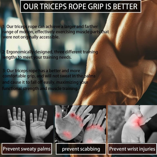 Extra lang tricepstouw met gevoerde handgrepen voor kabelmachine – triceps trainer – fitness accessoire - happygetfit.com