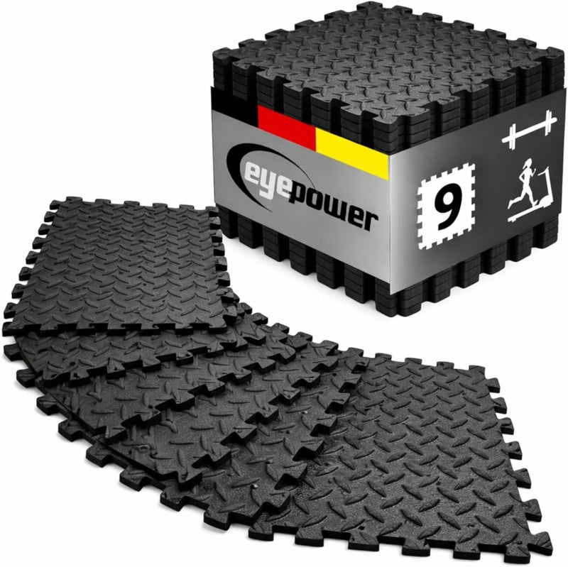 Laad afbeelding in Galerijviewer, EYEPOWER 0,8 m² 9-delige set vloerbeschermingsmatten 30x30x1 fitness vloermat beschermende mat - happygetfit.com
