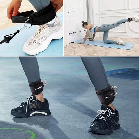 Fentar 2 verstelbare enkelbanden voor kabelmachine, comfortabele trainingsenkelband, trainingsenkelbanden met twee D-ringen, enkelband voor kabelmachines, enkelband voor trainen benen met kabelmachine - happygetfit.com