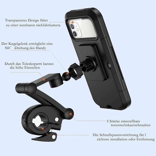 Fiets mobiele telefoonhouder motorfiets universele houder fiets waterdicht touchscreen met 360° draaibare outdoor fietshouder telefoonhouder telefoonhouder voor smartphones tot 6,7 inch - happygetfit.com