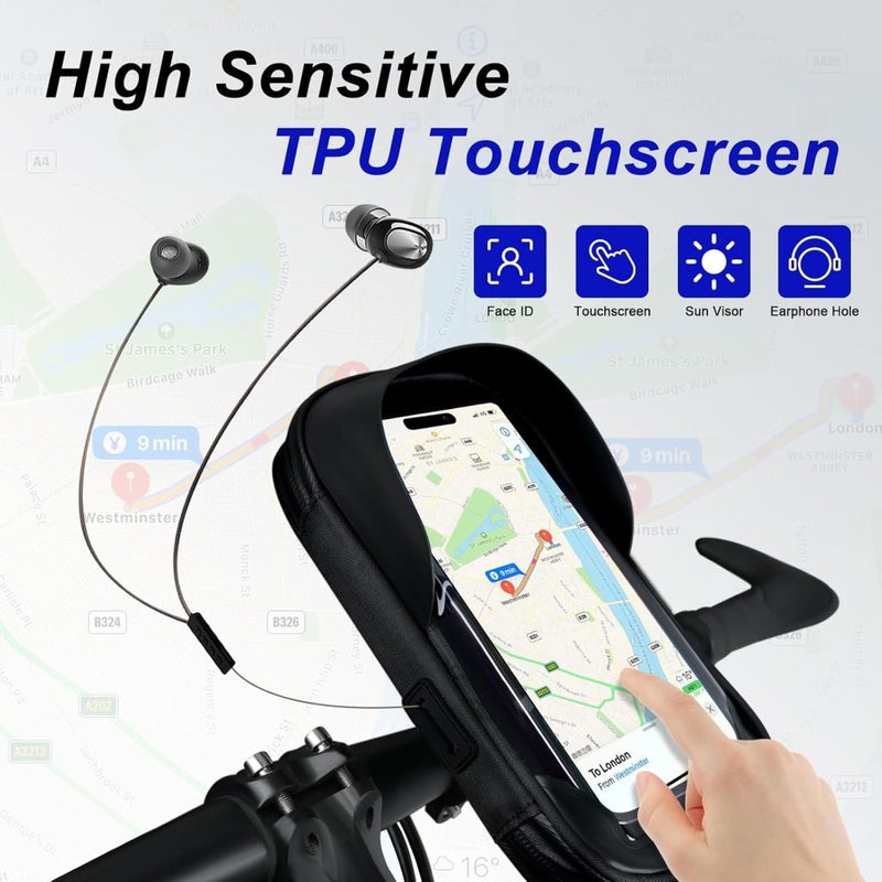 Załaduj obraz w przeglądarce galerii, Fiets stuurtas met 360 graden draaibare telefoonhouder en touchscreen voor smartphones tot 6,4 inch – fietstelefoonhoes – navigatiehouder - happygetfit.com
