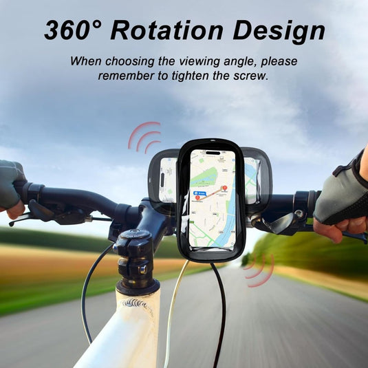 Fiets stuurtas met 360 graden draaibare telefoonhouder en touchscreen voor smartphones tot 6,4 inch – fietstelefoonhoes – navigatiehouder - happygetfit.com