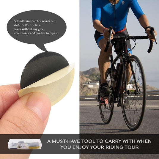Fietsband reparatieset 18-delig met zelfklevende plakkers en metalen bandenlichters – bandenreparatie – fietspech - happygetfit.com