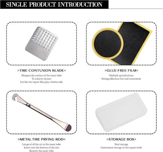 Fietsband reparatieset 18-delig met zelfklevende plakkers en metalen bandenlichters – bandenreparatie – fietspech - happygetfit.com