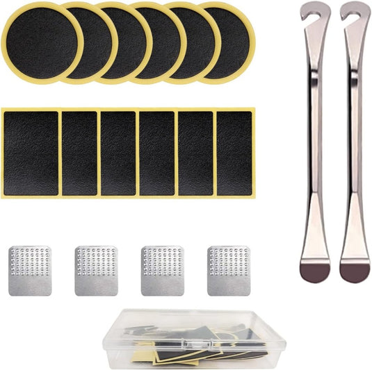 Fietsband reparatieset 18-delig met zelfklevende plakkers en metalen bandenlichters – bandenreparatie – fietspech - happygetfit.com