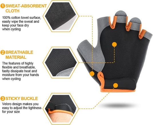 Fietshandschoenen 1 paar met halve vingers schokabsorberende gelvulling en antislip grip – MTB handschoenen – fietsbescherming - happygetfit.com