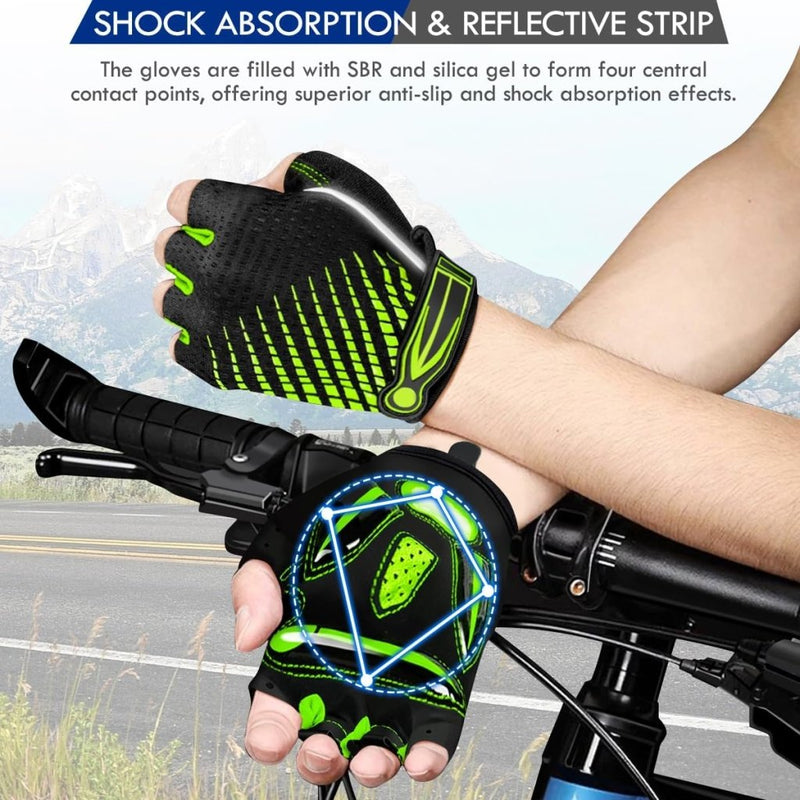 Load image into Gallery viewer, Fietshandschoenen met halve vingers - Gel gevoerde vingerloze fietshandschoenen - ademende MTB-handschoenen voor mannen en vrouwen - Schokabsorberende antislip fietshandschoenen voor sport, - happygetfit.com
