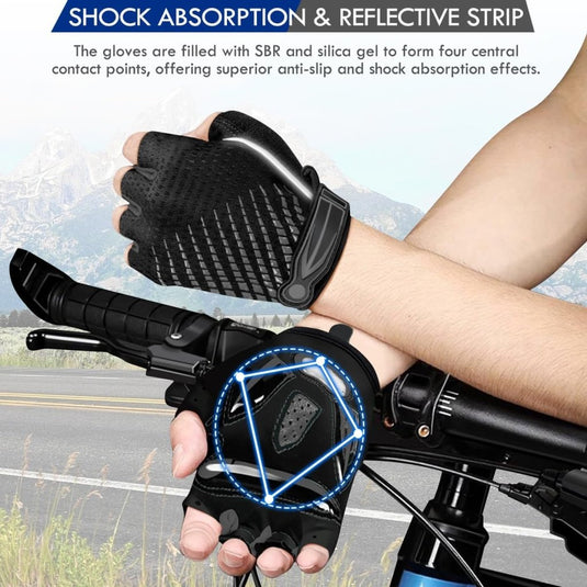 Fietshandschoenen met halve vingers - Gel gevoerde vingerloze fietshandschoenen - ademende MTB-handschoenen voor mannen en vrouwen - Schokabsorberende antislip fietshandschoenen voor sport, - happygetfit.com