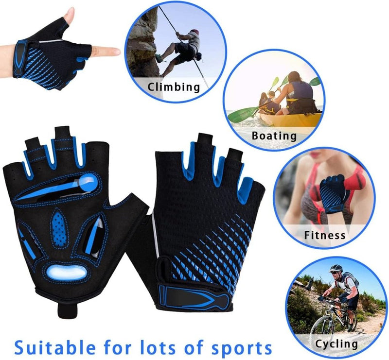 Laad afbeelding in Galerijviewer, Fietshandschoenen met halve vingers - Gel gevoerde vingerloze fietshandschoenen - ademende MTB-handschoenen voor mannen en vrouwen - Schokabsorberende antislip fietshandschoenen voor sport, - happygetfit.com
